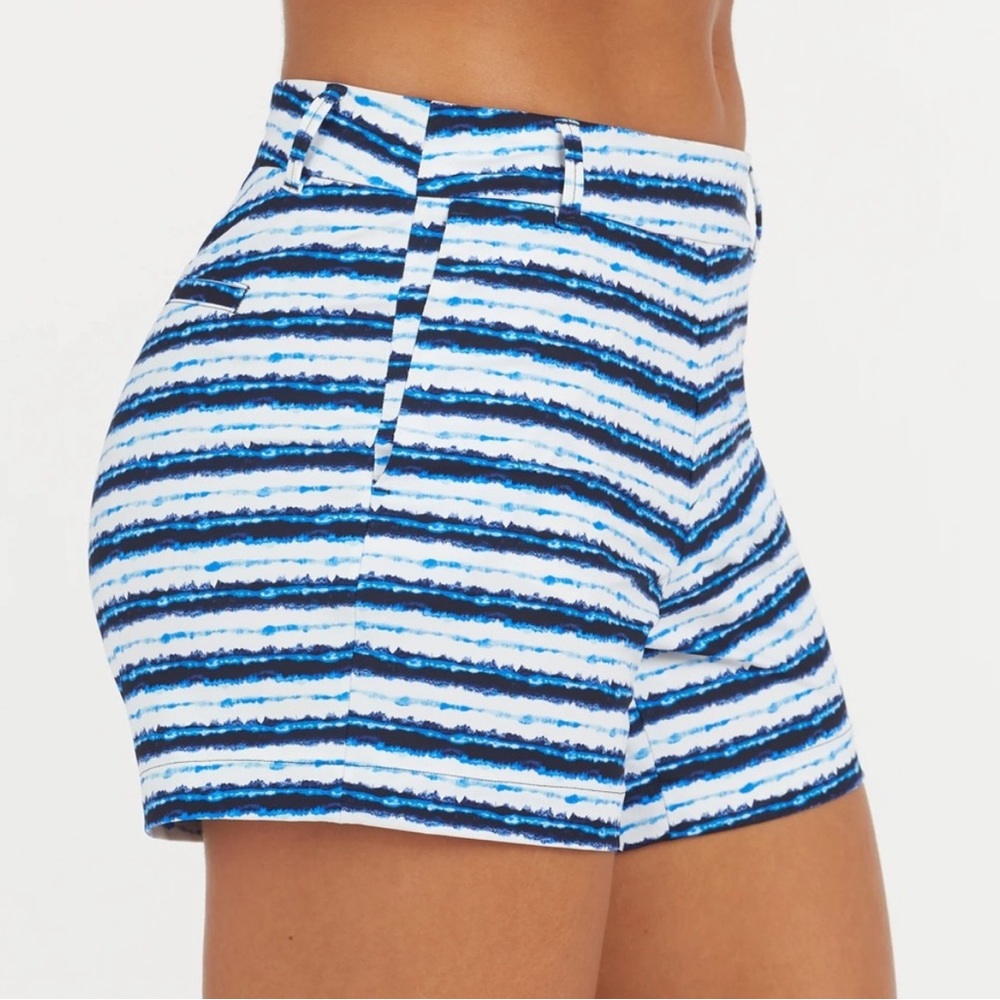 NWT Spanx Small Shorts Sunshine 4” in Blue Painted Stripe